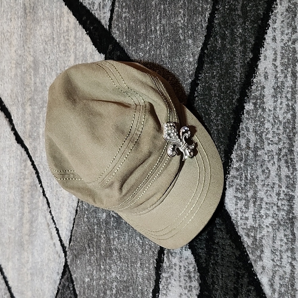 2013 FLEUR-DE-LIS RHINESTONES METAL OLIVE-BROWN POCKET CADET CAP HAT
